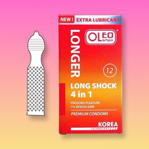 Bao cao su Oleo Lampo Longshock 4in1 gân gai, kéo dài thời gian