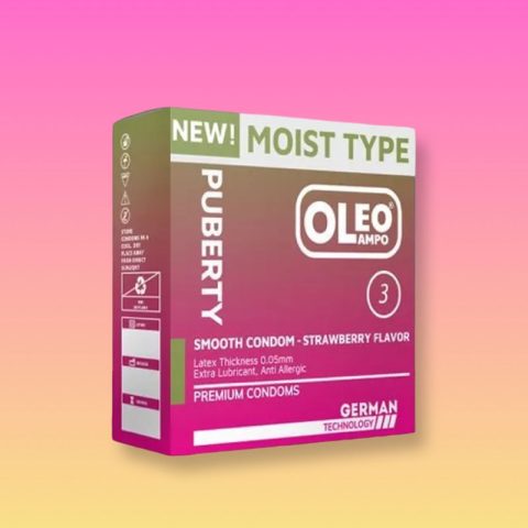 Bao cao su Oleo Lampo Puberty Moist Type hương dâu - Hộp 3 cái